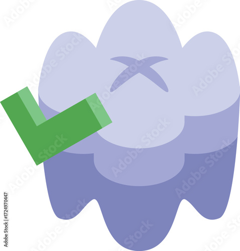 Healthy molar exhibiting a check mark, symbolizing successful dental treatment and good oral hygiene practices