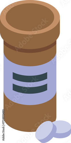 Round medical pills dropping out of brown pill container, representing healthcare and medicine
