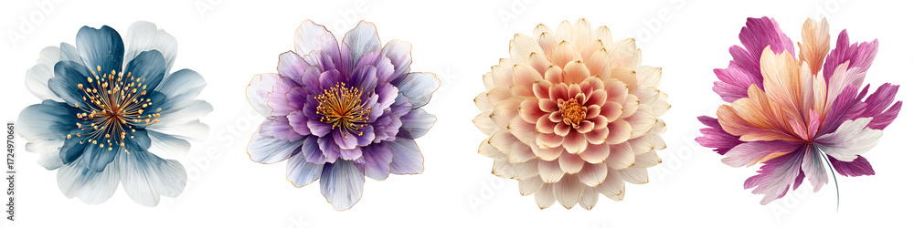 Fototapeta premium Watercolor Flower Set - Delicate Floral Arrangement