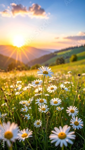 Sunset over a daisy field