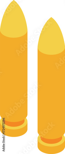 Two rifle bullets standing up, isometric view of ammunition for hunting or shooting sports
