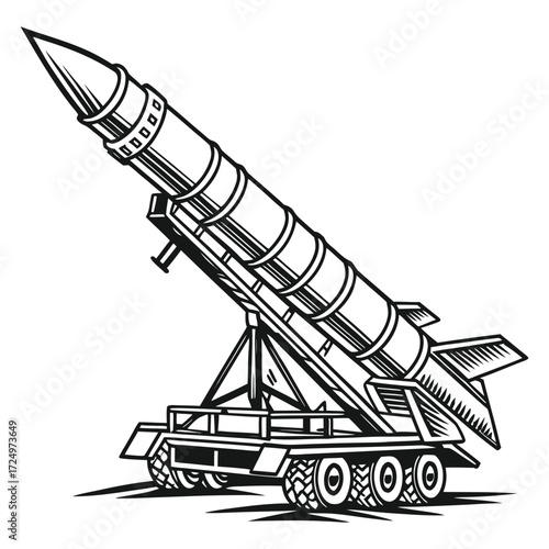 Mobile Missile Launcher Illustration Stock Image Vector Graphic on White Background