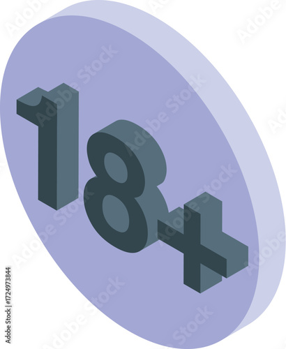 Eighteen plus symbol indicating age limit and mature content, presented in a modern isometric perspective