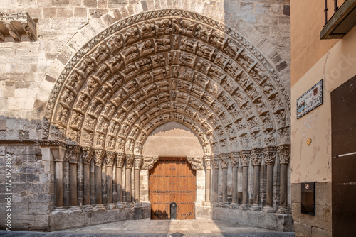Magnificent Romanesque Portal Of Judgment Final Cathedral Tudela Navarra Spain. Medieval Architecture, Gothic Elements, Religious Sculpture