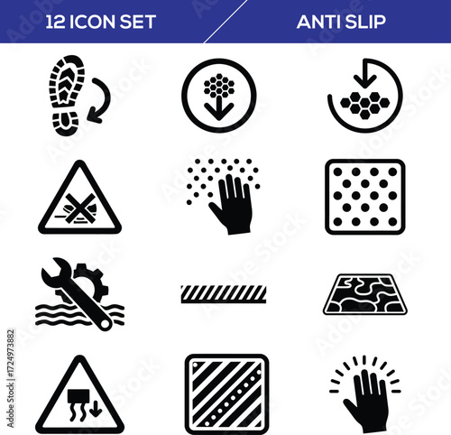 Collection of anti-slip and safety icons for industrial and workplace applications.
