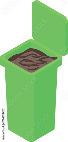 Open green compost bin containing organic waste, promoting sustainable waste management and composting practices