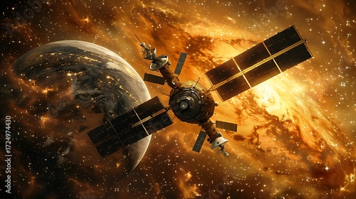 Fototapeta Naklejka Na Ścianę i Meble -  Space Station Orbiting a Majestic Gas Giant