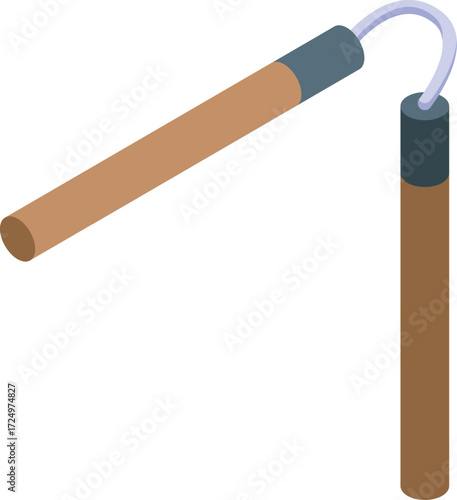 Wooden nunchaku rotating, demonstrating a martial arts technique, ideal for combat training and self defense