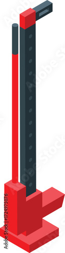 Isometric red high lift jack lifting equipment for off road vehicles, useful for changing tires