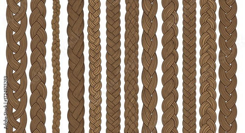 A collection of various braided ropes and cords in different textures and patterns.