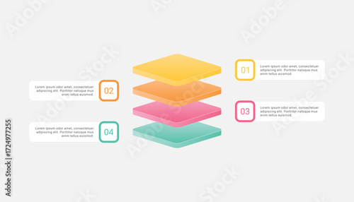 3d block with 4 layers infographic template design