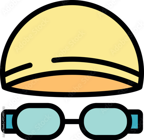 Yellow swimming cap and goggles, essential equipment for competitive swimming and water sports