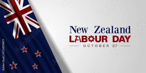 October 27 is New Zealand Labour Day. New Zealand flag. Suitable for posters, banners and social media. White background.
