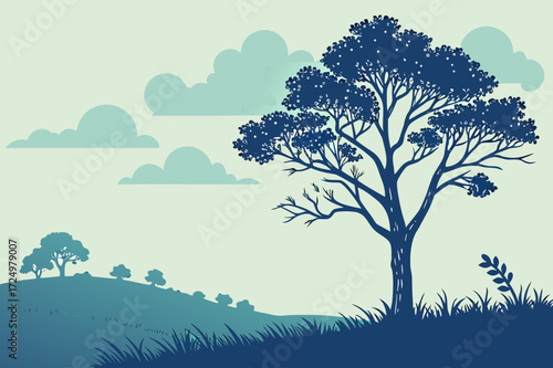 Howling Wolf, Plane, and Tree Silhouette Vector Illustration
