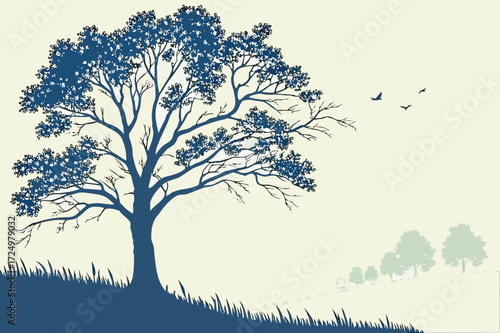 Monochrome Raptor Standing in Grass Vector Line Art
