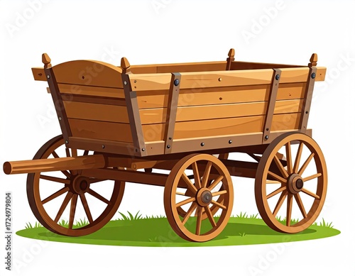Wooden Farm Cart on Grass