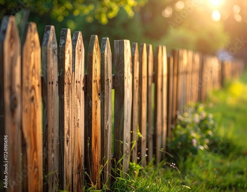 Wooden Fence in a Sunny Garden