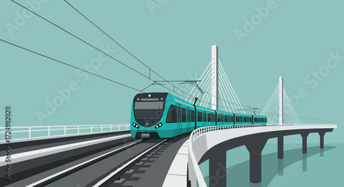 Modern Elevated Train on Bridge