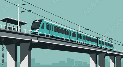Modern Elevated Train on Bridge