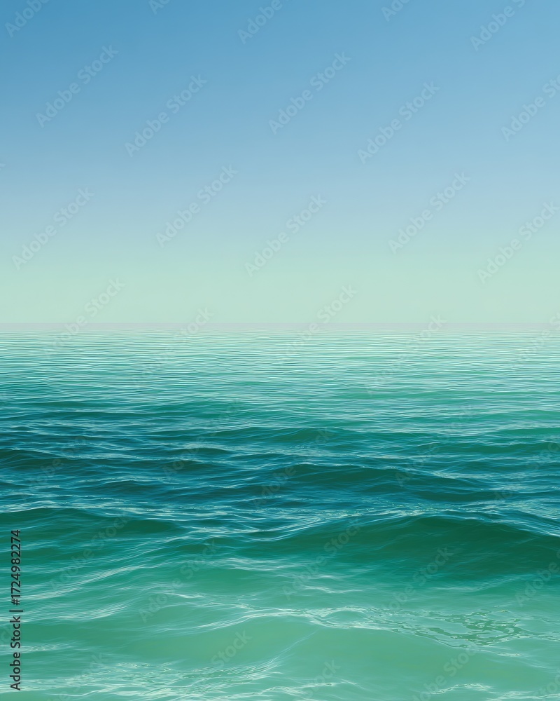 Obraz premium Serene seascape featuring a calm ocean under a clear, pale blue sky, with subtle wave texture and a gradient of teal and turquoise hues
