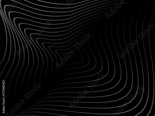 Gradient black tangled thread background. Abstract pen stroke vector illustration, on black background. Hand drawn tangled doodle. Vector illustration isolated on black background.