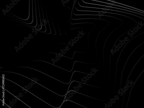 Gradient black tangled thread background. Abstract pen stroke vector illustration, on black background. Hand drawn tangled doodle. Vector illustration isolated on black background.