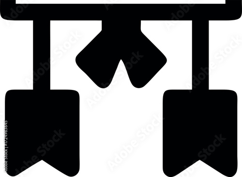 Stylized Banner Decoration Displaying Pennants Hanging Down From a Horizontal Bar with a Triangular Shape in the Middle