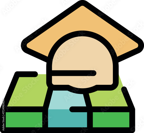 Icon of a graduation cap placed on a field, symbolizing agricultural science studies and the achievement of an academic degree in agriculture