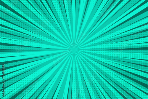 Pop art background for poster or book in light 
green color. flat comics style design with halftone dots.
