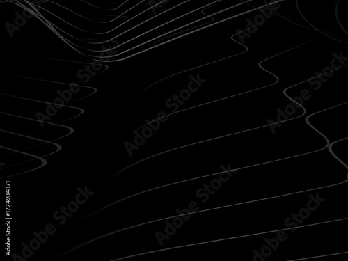 Gradient black tangled thread background. Abstract pen stroke vector illustration, on black background. Hand drawn tangled doodle. Vector illustration isolated on black background.
