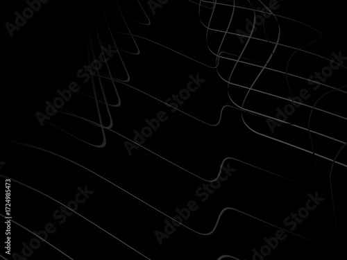 Gradient black tangled thread background. Abstract pen stroke vector illustration, on black background. Hand drawn tangled doodle. Vector illustration isolated on black background.