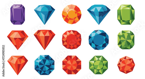 A vibrant collection of sparkling faceted gemstones in various shapes and colors.