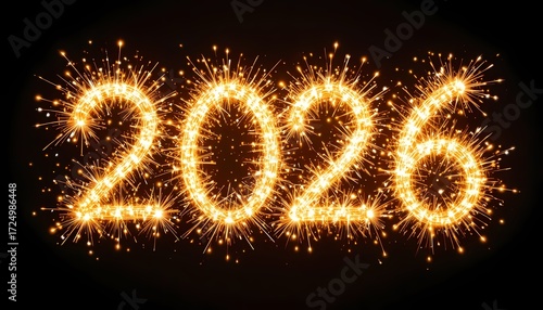 Dazzling 2026 Sparkle Firework Display: Ring in the New Year with a Golden Glow! Celebrate the Start of an Exciting New Chapter with this Vibrant Illustration.