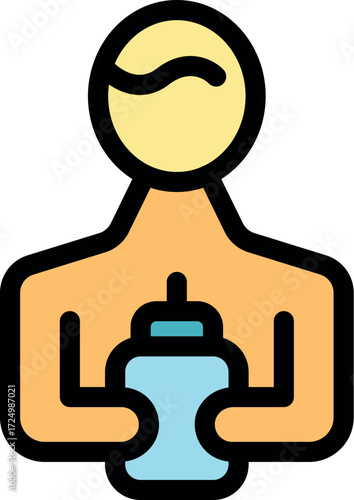Stylized figure holding a baby bottle, representing childcare, feeding, and baby products