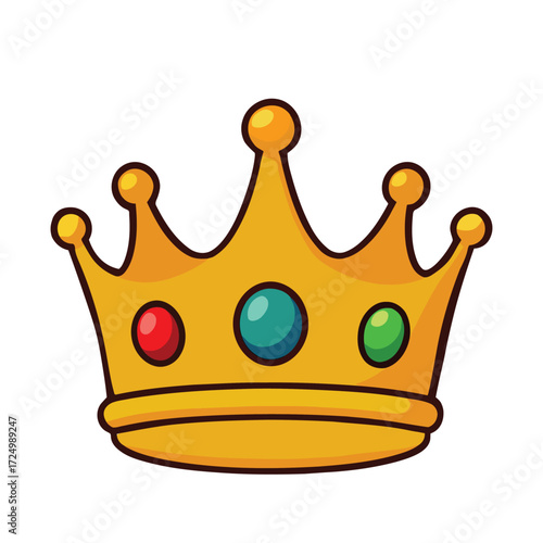 A cartoonish golden crown with three jewel embellishments, radiating royalty and playful charm, perfect for designs needing a touch of majestic whimsy and lighthearted regal elegance vector 