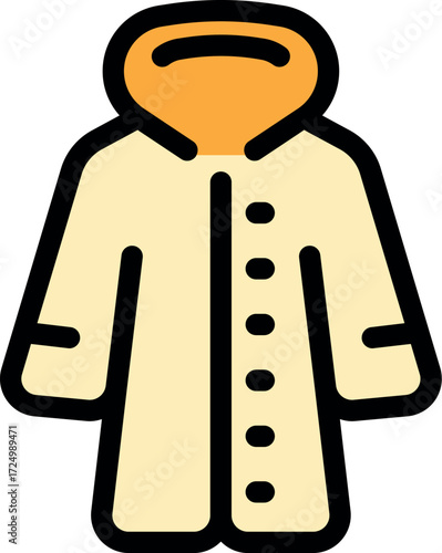Winter beige coat with orange hood offering protection from cold weather, ideal for outdoor activities