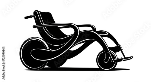 A sleek, black and white vector illustration of a modern wheelchair, symbolizing mobility, accessibility, and support.