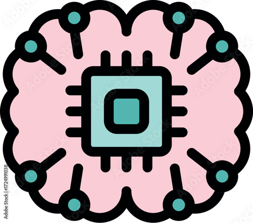Microchip processing data inside human brain, symbolizing artificial intelligence and machine learning