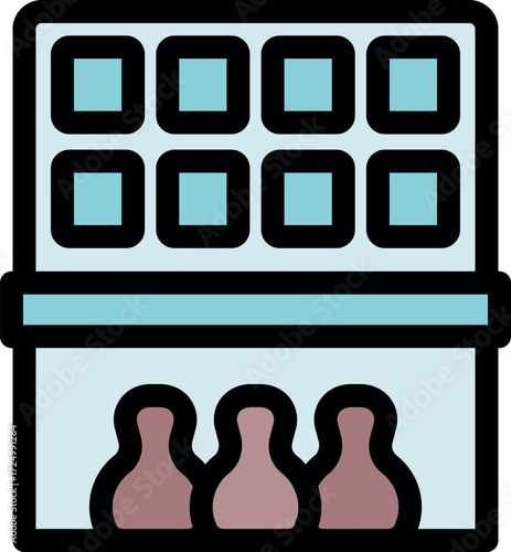 Bowling pins and scoreboard representing the concept of bowling game results