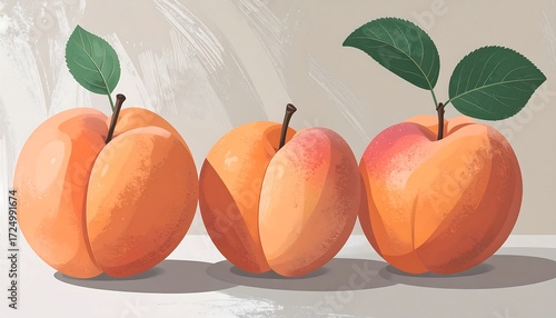 Three apricots on a textured surface