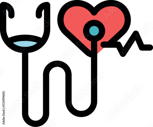Medical icon representing heart health and cardiology, visualizing heartbeat monitoring and cardiac examination
