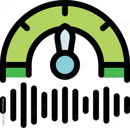 Speedometer with indicator showing high sound volume level, suggesting loudness or noise measurement