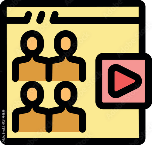 Video conference displaying four people attending online meeting, using video call for business communication