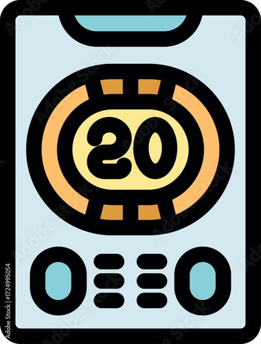 Online casino mobile app displaying rotating roulette with number twenty and control buttons, for gambling and entertainment concepts