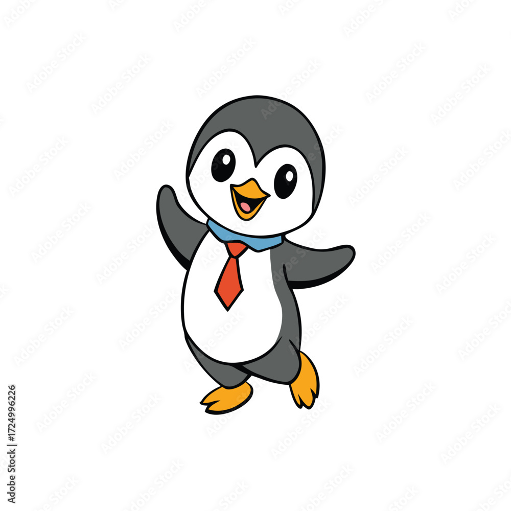 Obraz premium Happy cartoon penguin wearing a tie and scarf cute