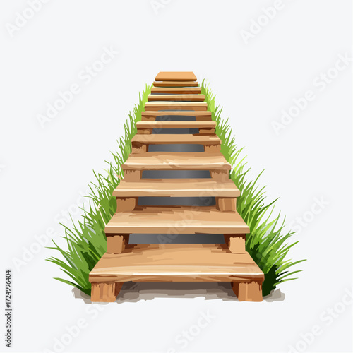 wooden staircase isolated on white background