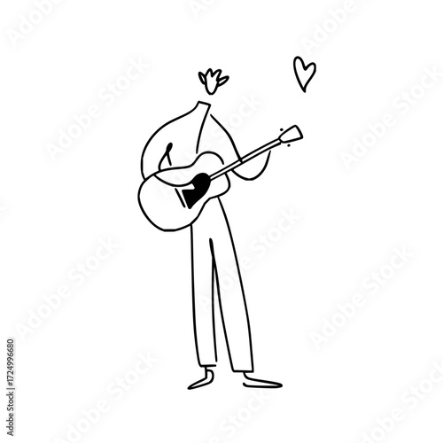 A person playing a guitar with a heart floating above in a simple line drawing style illustration