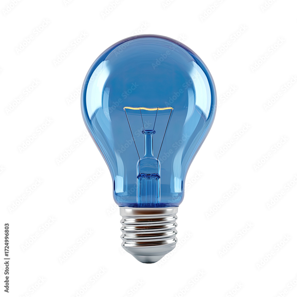 Obraz premium A vibrant blue lightbulb, gleaming, showcasing an internal filament, set against a stark black background