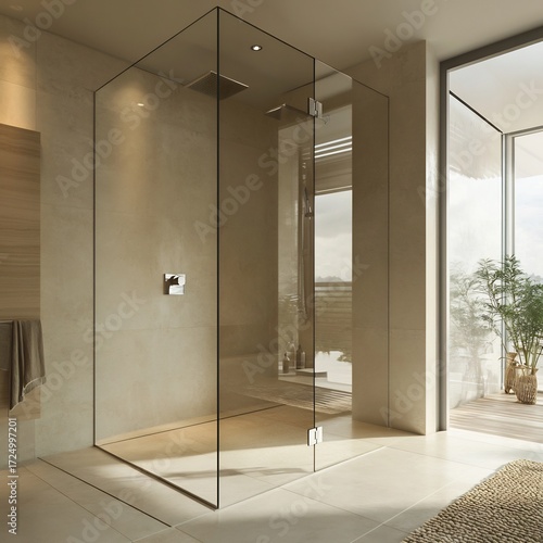 Wallpaper Mural Experience ultimate relaxation in this modern, frameless glass shower enclosure with a serene spa-like ambiance and natural light. Torontodigital.ca