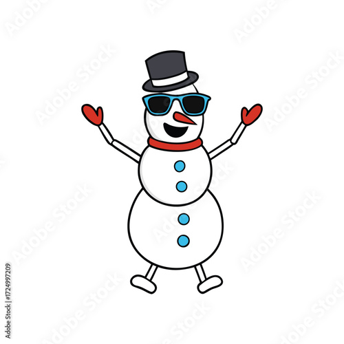 Cartoon snowman character with sunglasses and top hat